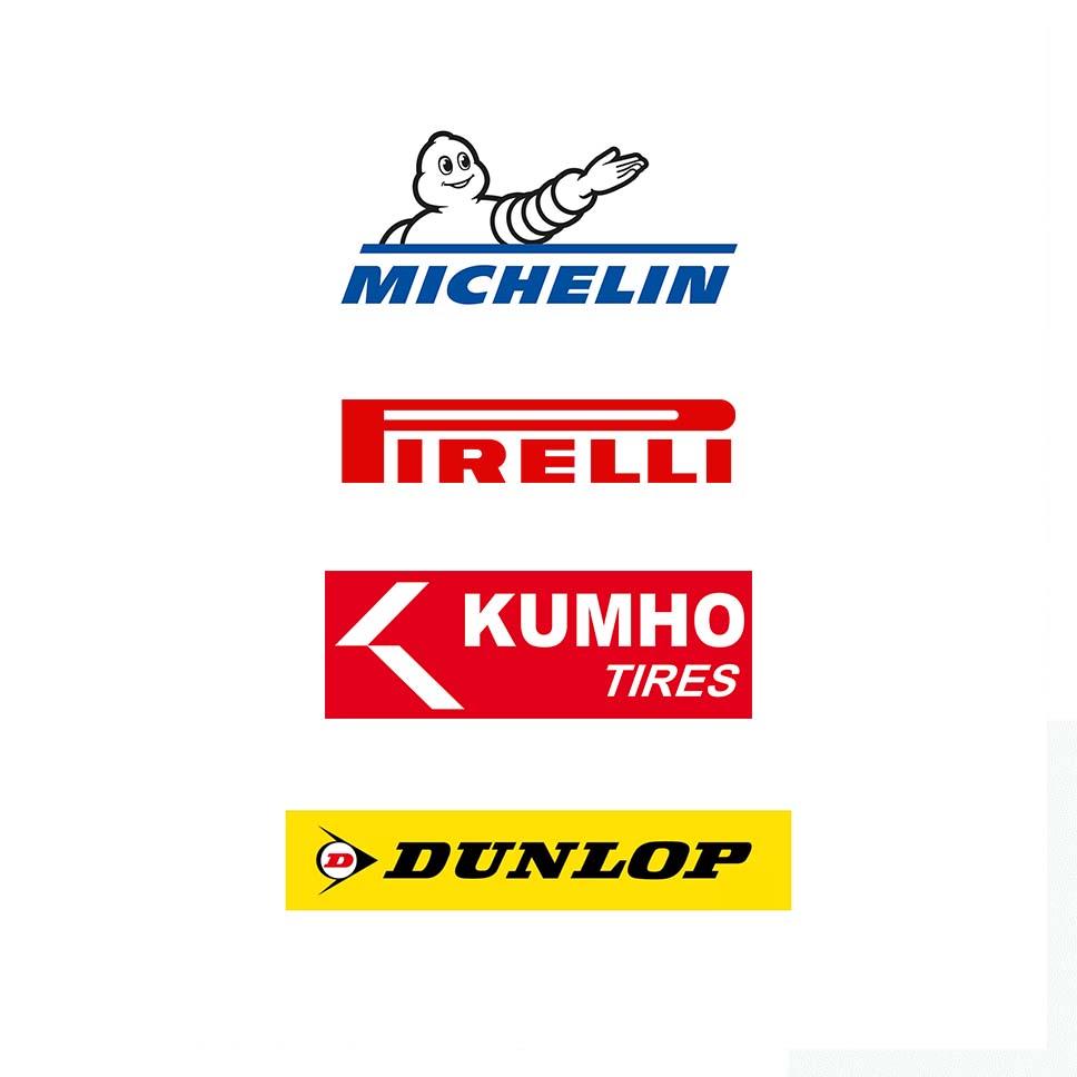 Sunt afișate siglele Michelin, Kumho și Dunlop.
